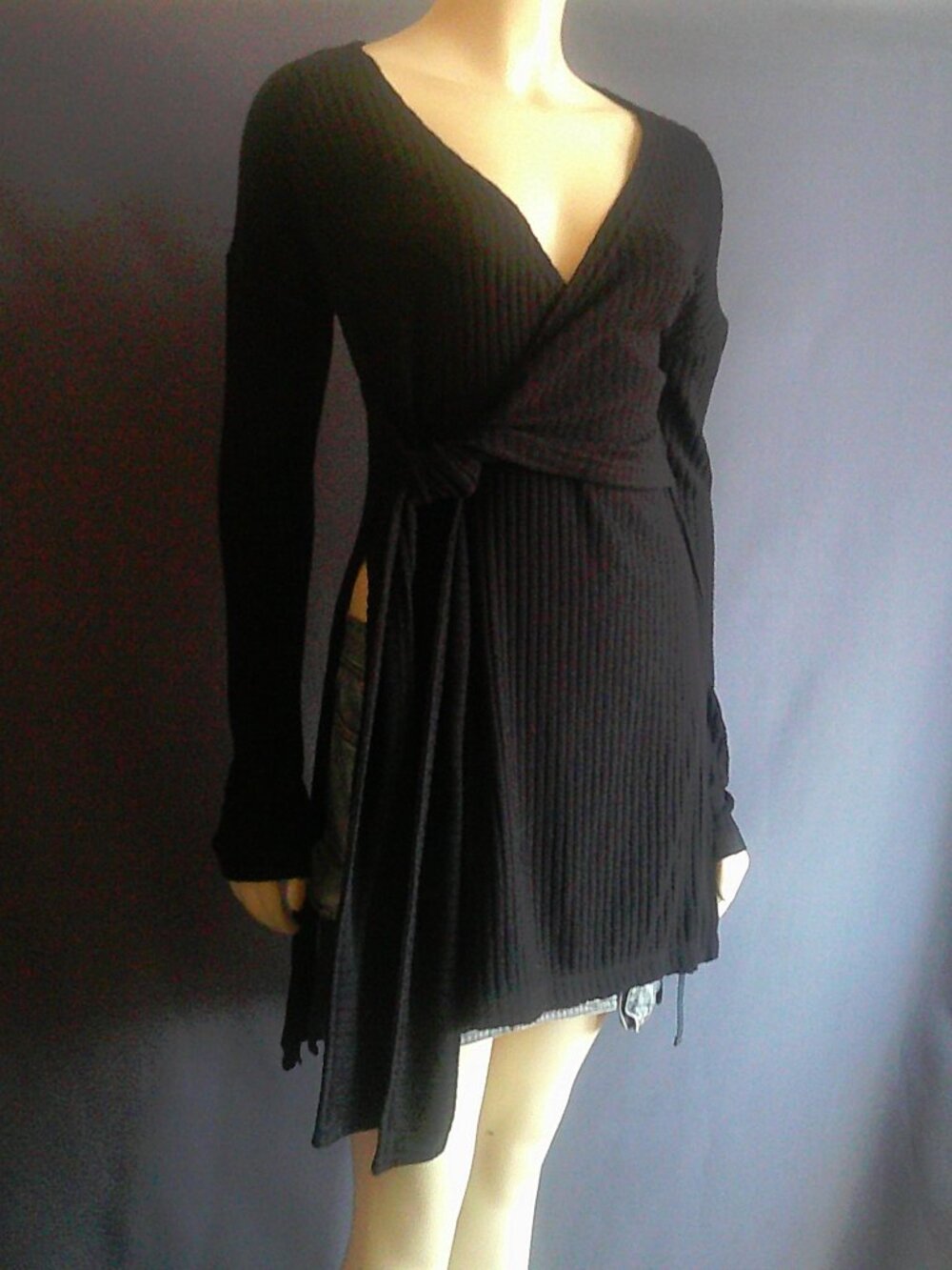 Free People Black Wrap Fall For You Ribbed Side Vent Sweater M